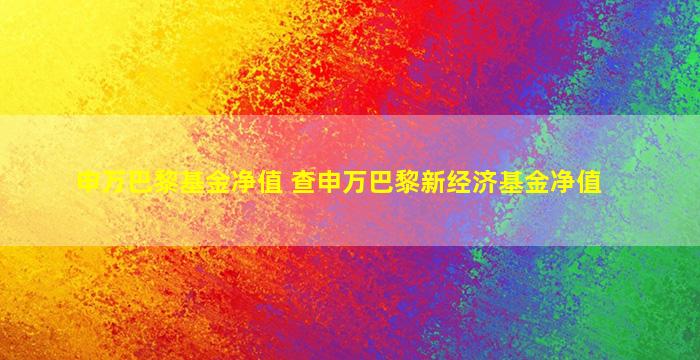 申万巴黎基金净值 查申万巴黎新经济基金净值